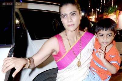 Snapshot: Kajol celebrates Durga Puja with Nysa and Yug