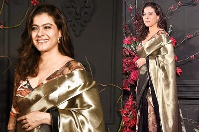 Sonakshi Sinha-Zaheer Iqbal Wedding Reception: Kajol Stuns in a Gorgeous Silk Saree with Golden Black Accents