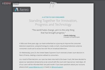 Internet TV startup Aereo suspends service