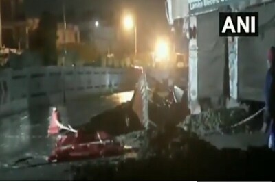 Truck Falls into Caved Road in Delhi Following Heavy Rainfall