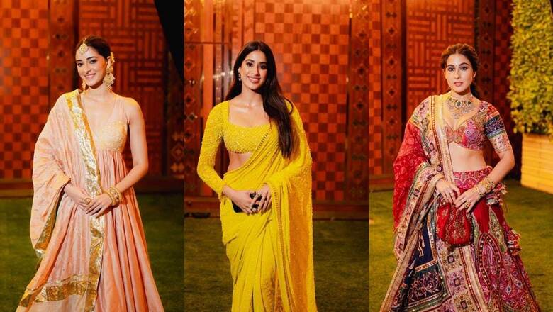 BFFs Janhvi Kapoor, Ananya & Sara Ali Khan Steal the Show at Anant Ambani-Radhika Merchant's Haldi | Pics