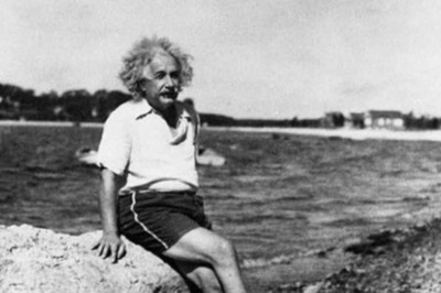 Old Pic of Albert Einstein Chilling By The Beach Wearing Open-toed Sandals is a Mood