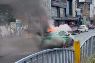 Watch: BMW Car Catches Fire In Middle Of Busy Road in Chennai
