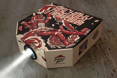 This Pizza Hut box is a pseudo movie projector