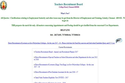 TNTRB Direct Recruitment of 1,058 Lecturers in Govt Polytechnic Colleges 2017 Exam Result Released; CV from Nov 23-25