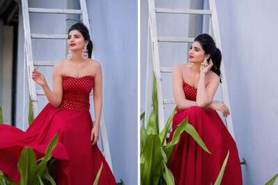 Jabardasth Fame Varsh, In A Red Strapless Gown, Is a Drop-dead Gorgeous Diva