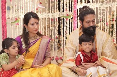 Actor Yash Celebrates Varalakshmi Puja With His Wife Radhika Pandit And Kids